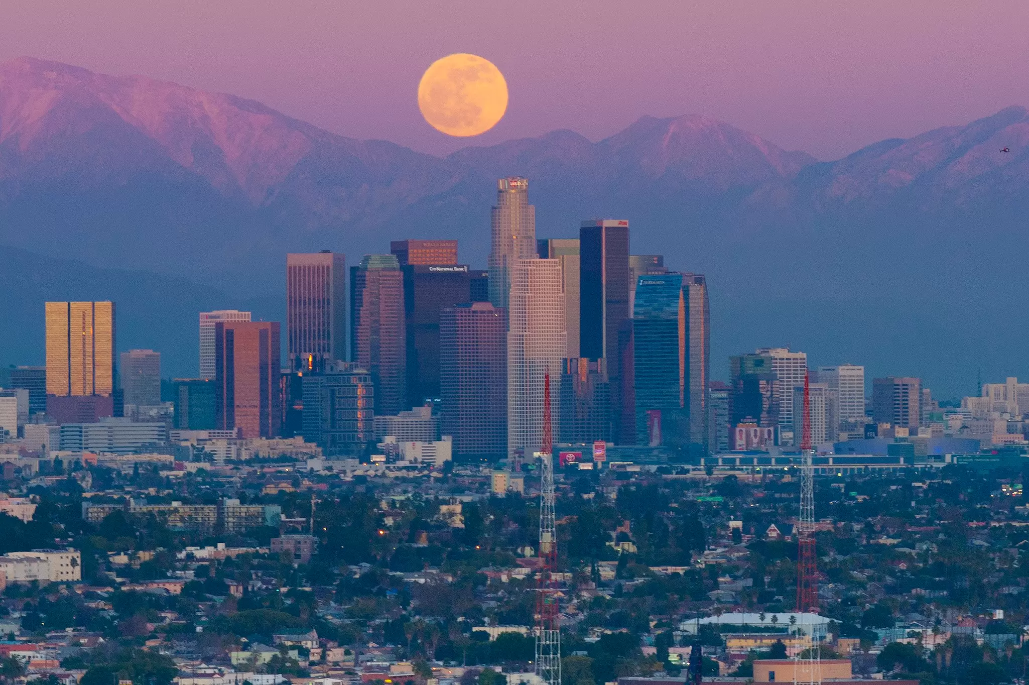 A full moon, April's so-called pink moon, in the night sky