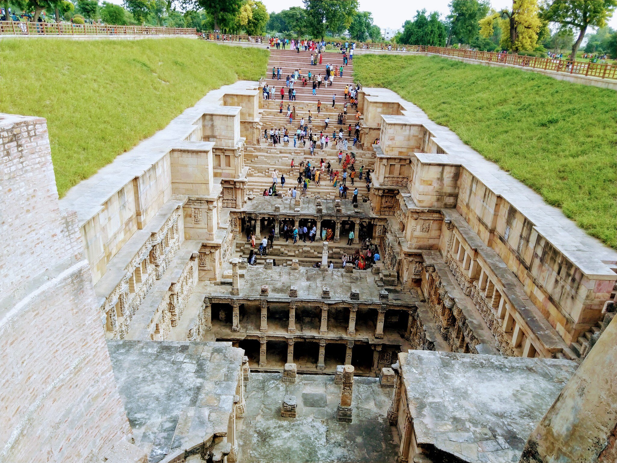 Wide view of Rani ki vav, historic stepwell and heritage site situated at Patan, Gujarat, India.