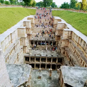 Wide view of Rani ki vav, historic stepwell and heritage site situated at Patan, Gujarat, India.