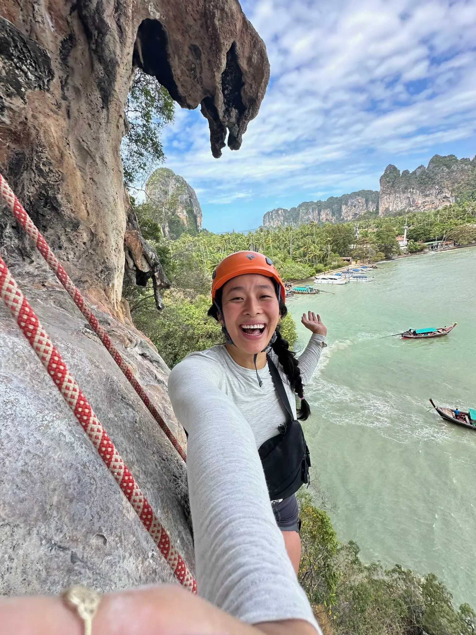 Nadya Okamoto climbing in Railay Beach, Krabi, Thailand 