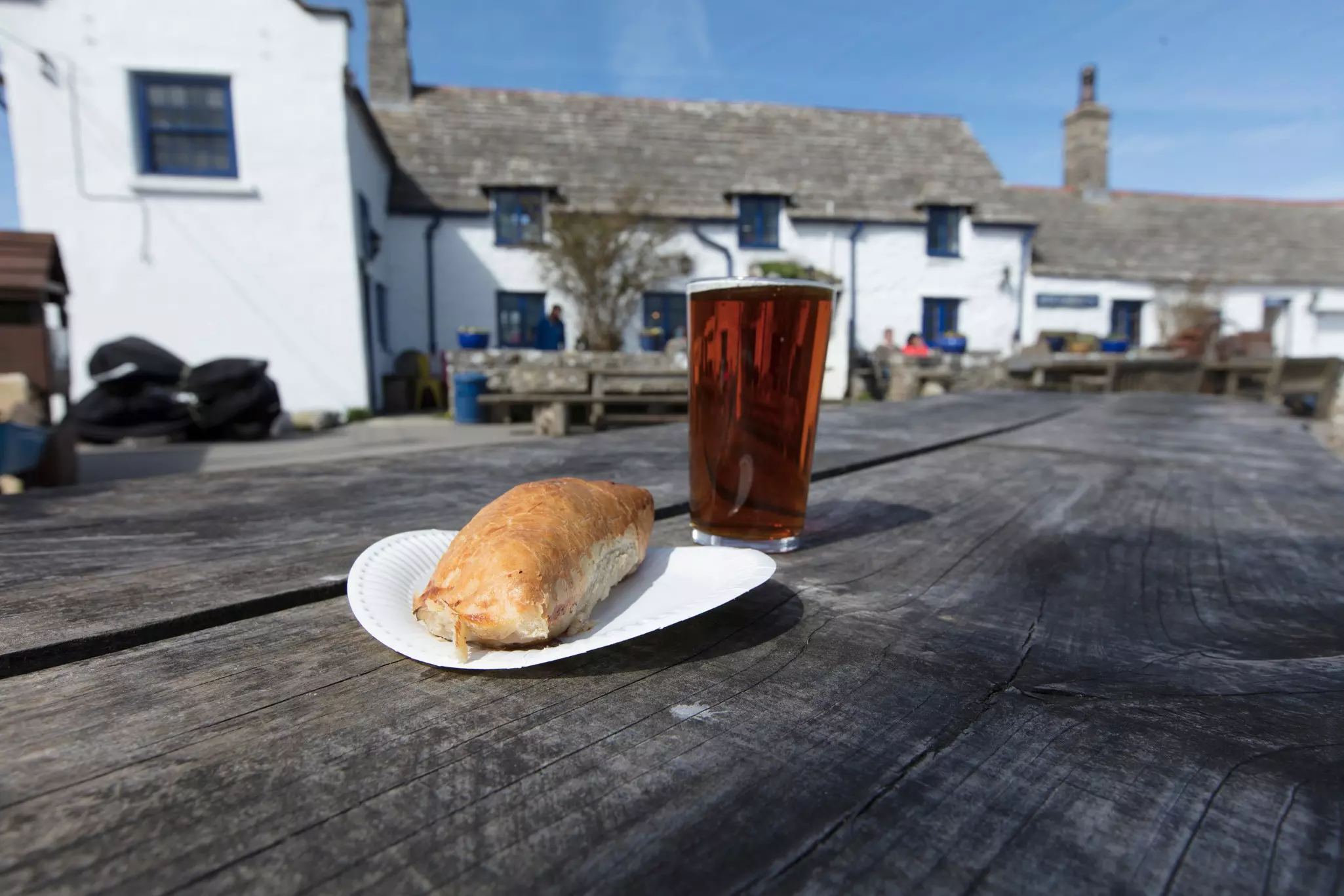 Pasty and a pint at the famous Square and Compass Pub in Worth Matravers, Dorset, United Kingdom