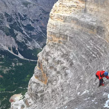 Climbers ascend the via ferrata