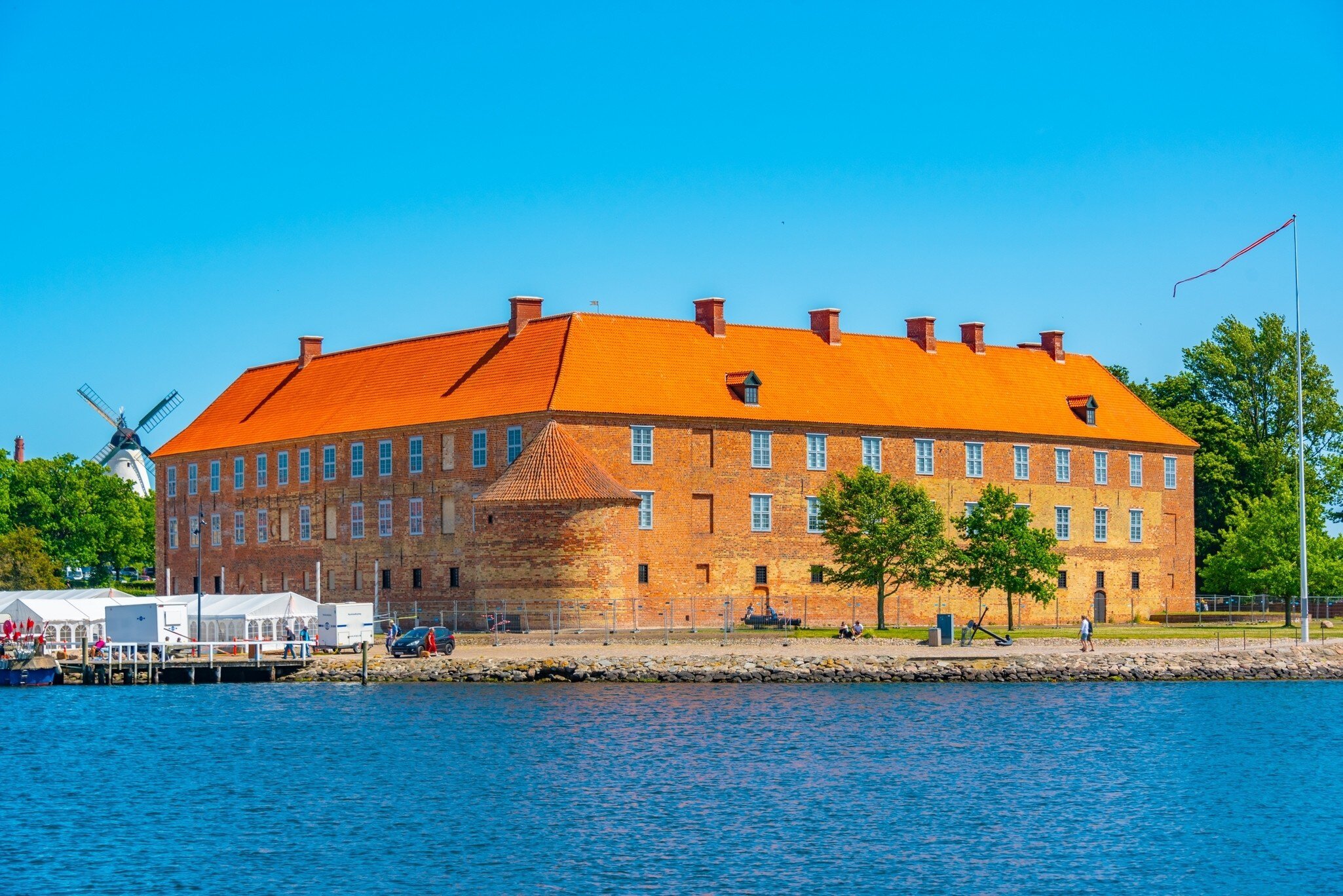 Facade of Sønderborg Slot in Denmark during a sunny day.
