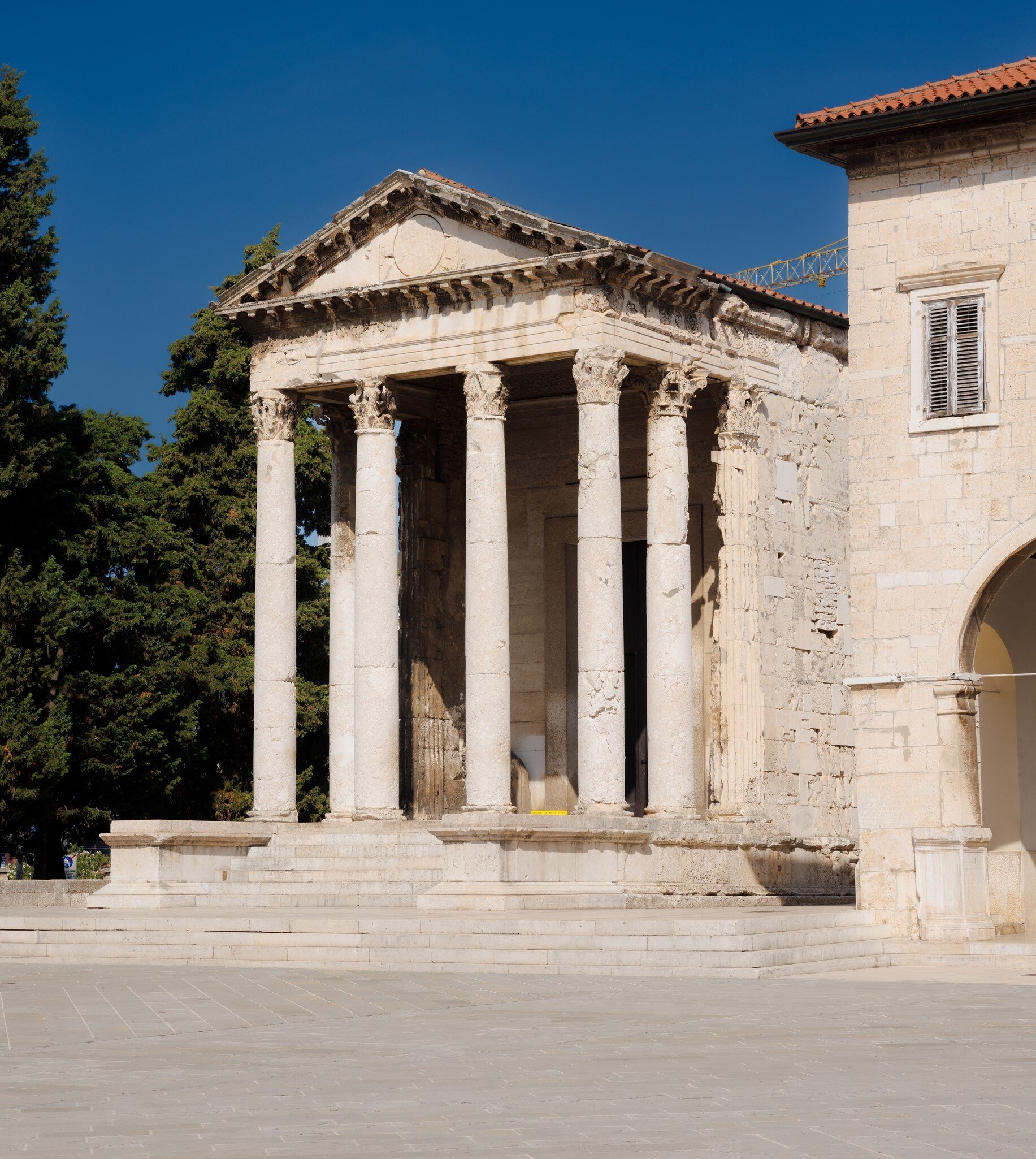 Columns at Temple of Augustus. Roman Forum main square and old town hall. Pula, Istria. Croatia, License Type: media, Download Time: 2026-02-23T00:05:59.000Z, User: LP_YKhanna, Editorial: false, purchase_order: 65050 - Digital Destinations and Articles, job: LP, client: App Content, other: Yuvraj Khanna