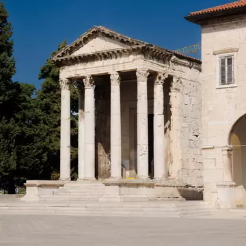 Columns at Temple of Augustus. Roman Forum main square and old town hall. Pula, Istria. Croatia, License Type: media, Download Time: 2026-02-23T00:05:59.000Z, User: LP_YKhanna, Editorial: false, purchase_order: 65050 - Digital Destinations and Articles, job: LP, client: App Content, other: Yuvraj Khanna