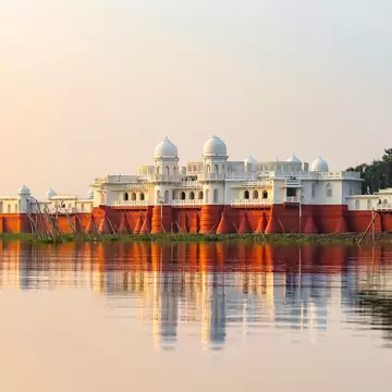 View of Neermahal with reflection in Rudrasagar Lake. Tripura, India.