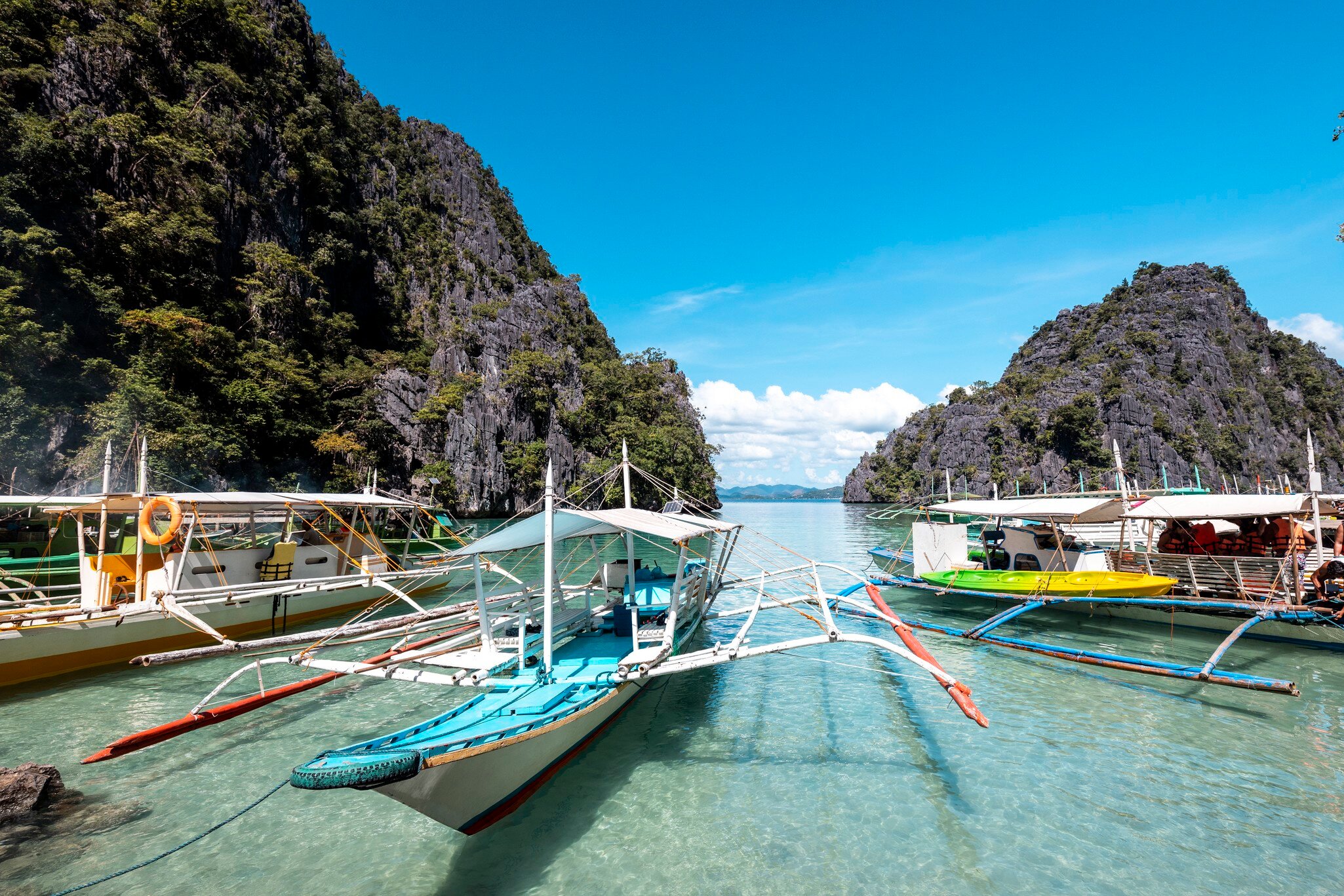 Banca boats in the water at Coron Island.