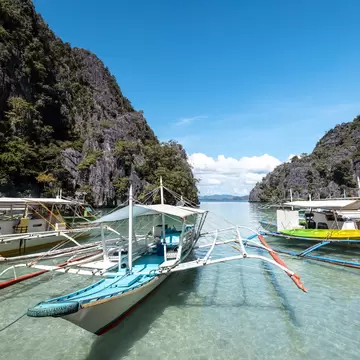 Banca boats in the water at Coron Island.