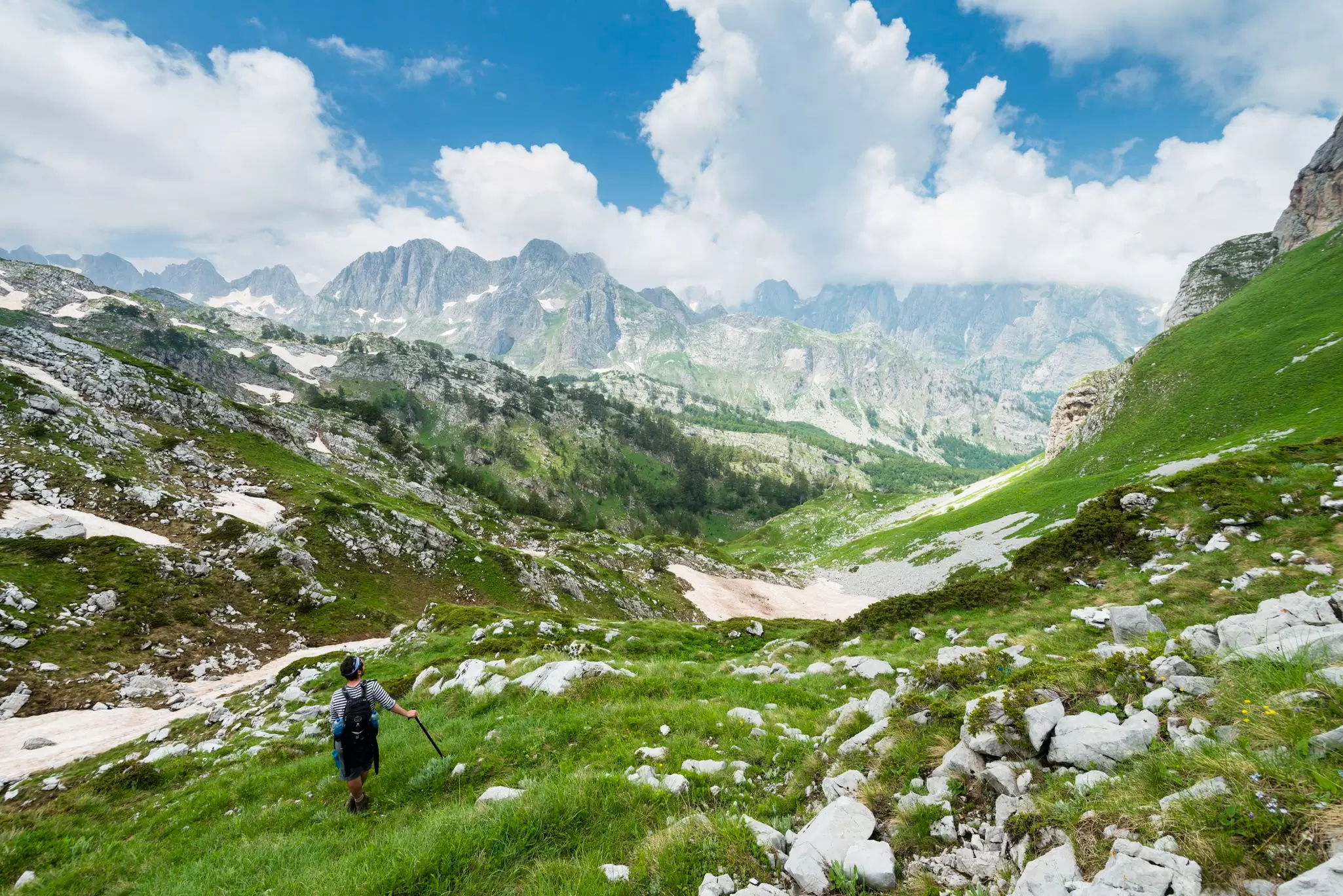 The trail descending to Theth village in the Albanian Alps
