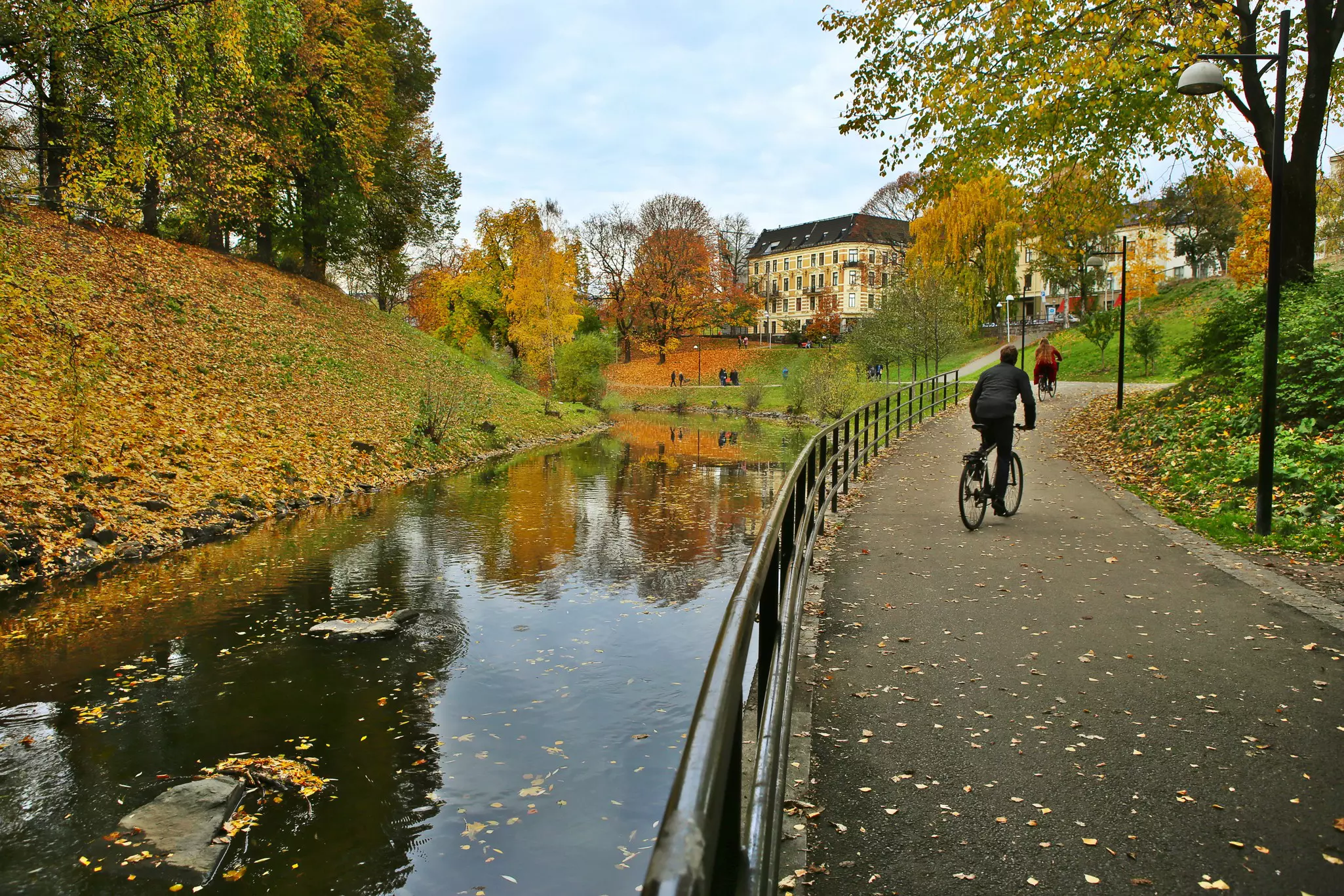 Walking path along the River Akerselva in autumn