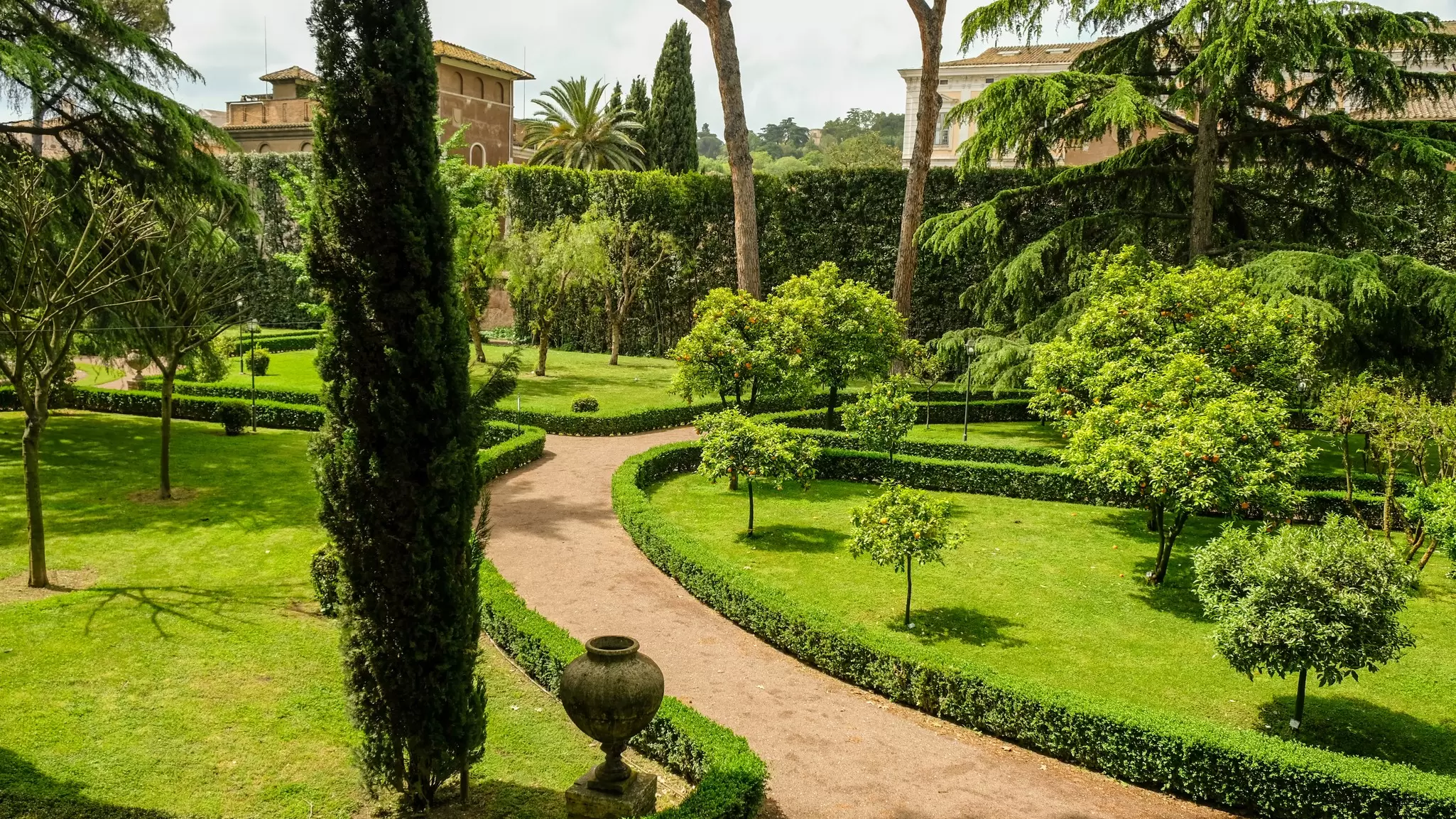 Partial view of the gardens at the Villa Farnesina in Rome, Italy.