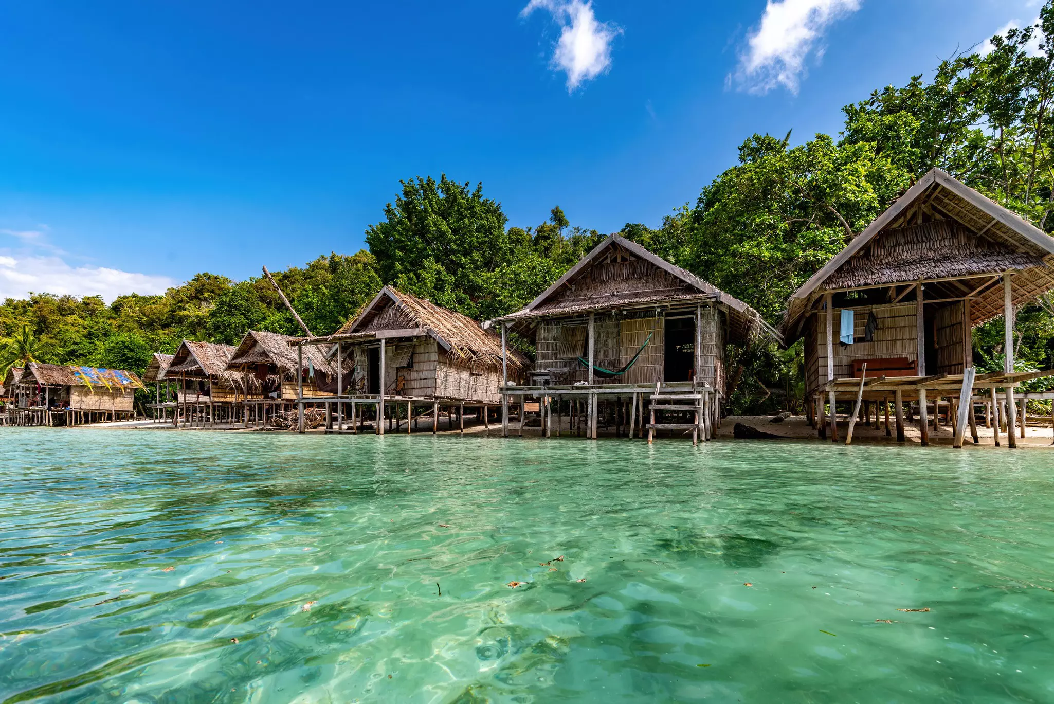 Overwater bungalows on the Raja Ampat Islands, Indonesia.
