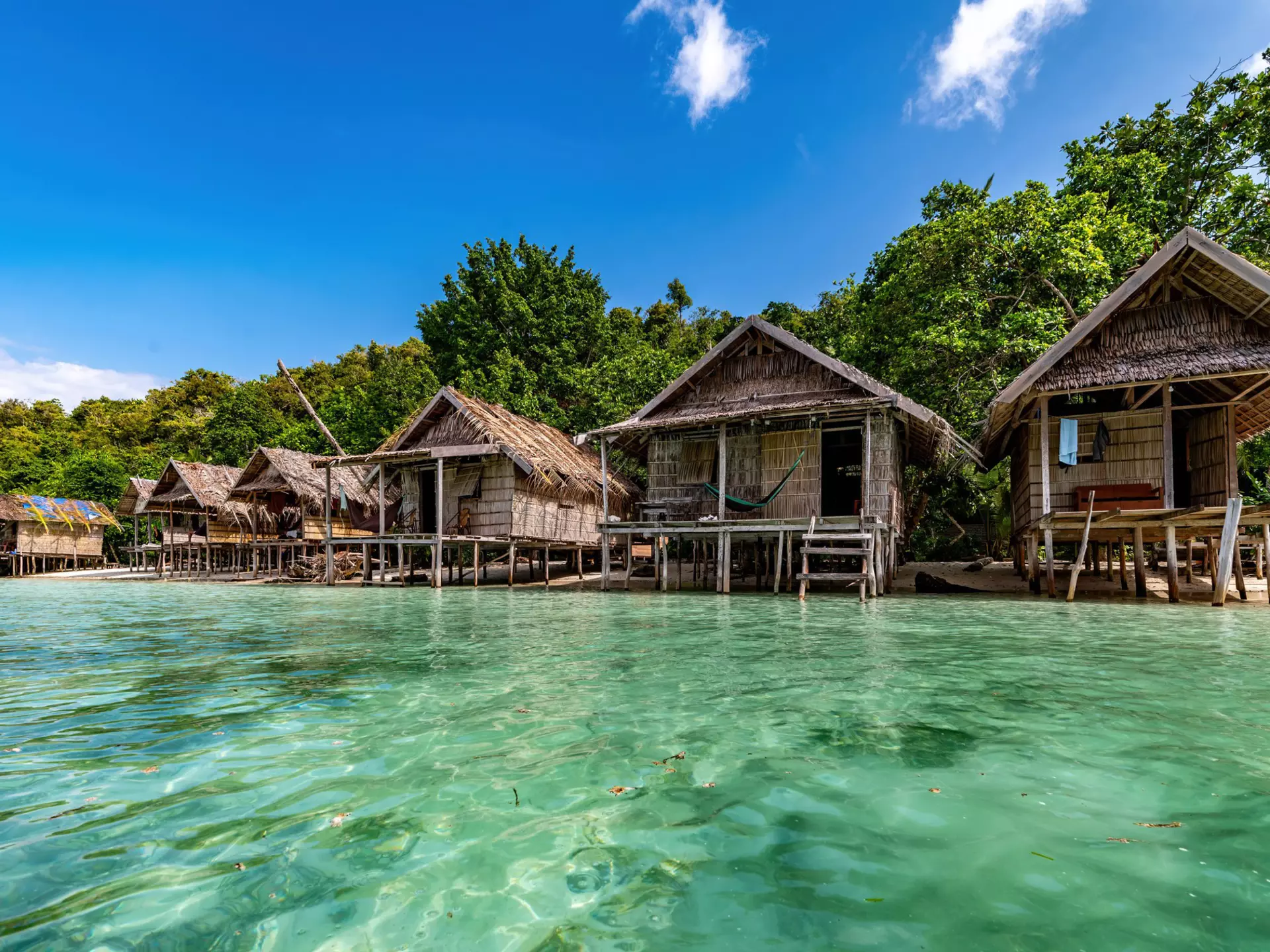 Overwater bungalows on the Raja Ampat Islands, Indonesia.
