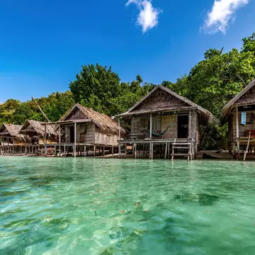 Overwater bungalows on the Raja Ampat Islands, Indonesia.