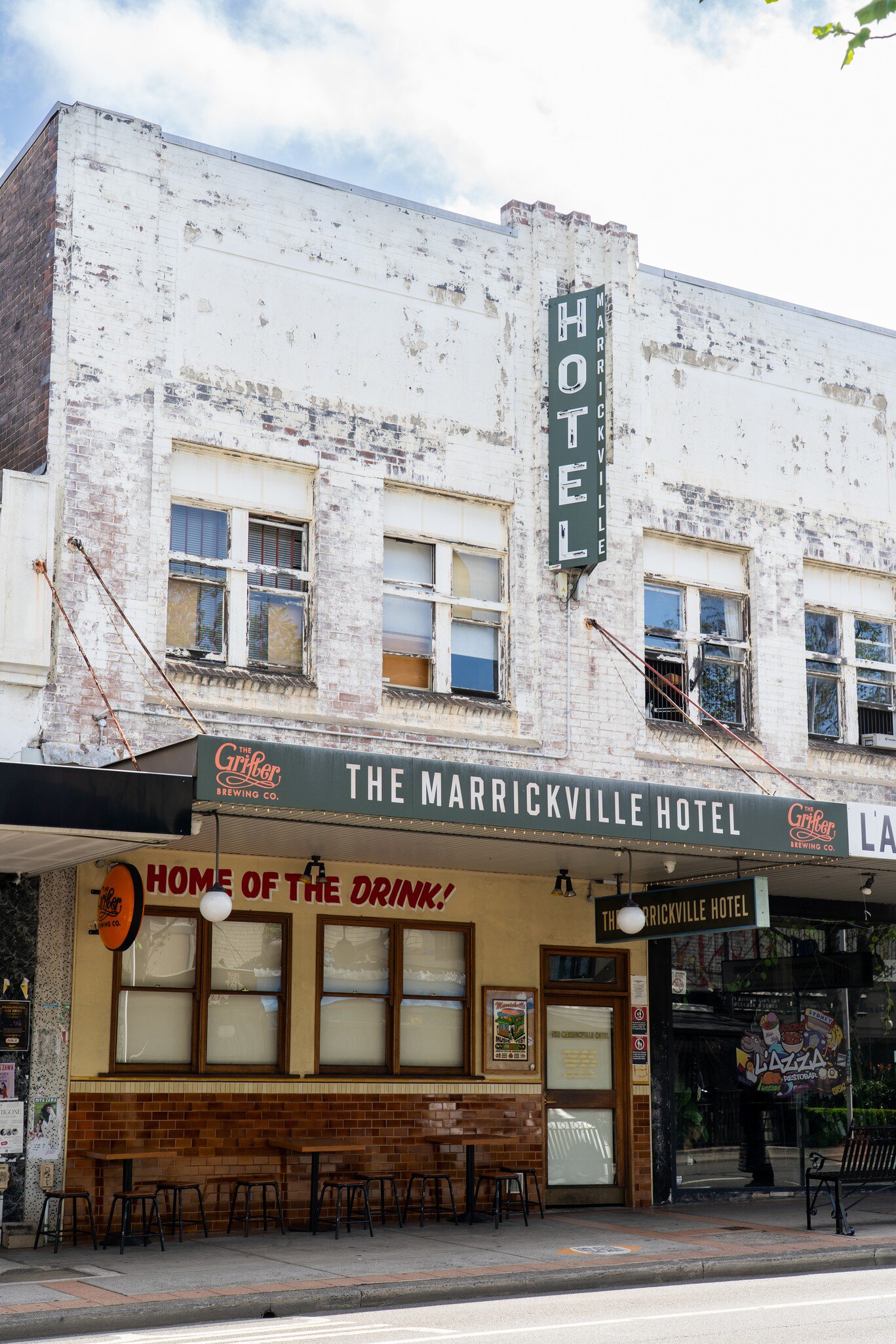 Facade of Marrickville Hotel in Marrickville, Sydney, New South Wales, Australia.