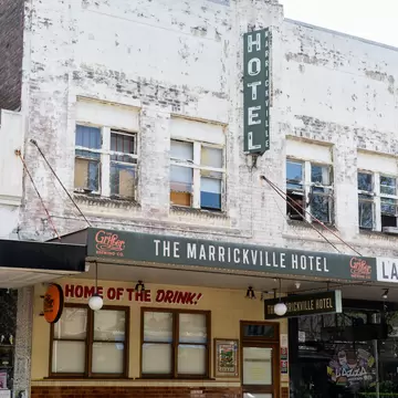 Facade of Marrickville Hotel in Marrickville, Sydney, New South Wales, Australia.