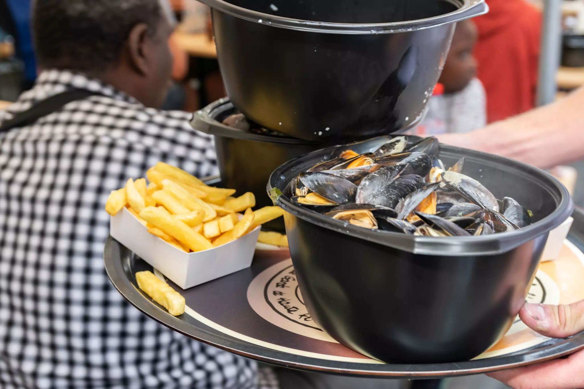 Traditional dish on Lille Braderie, mussels and fries (moules frites).