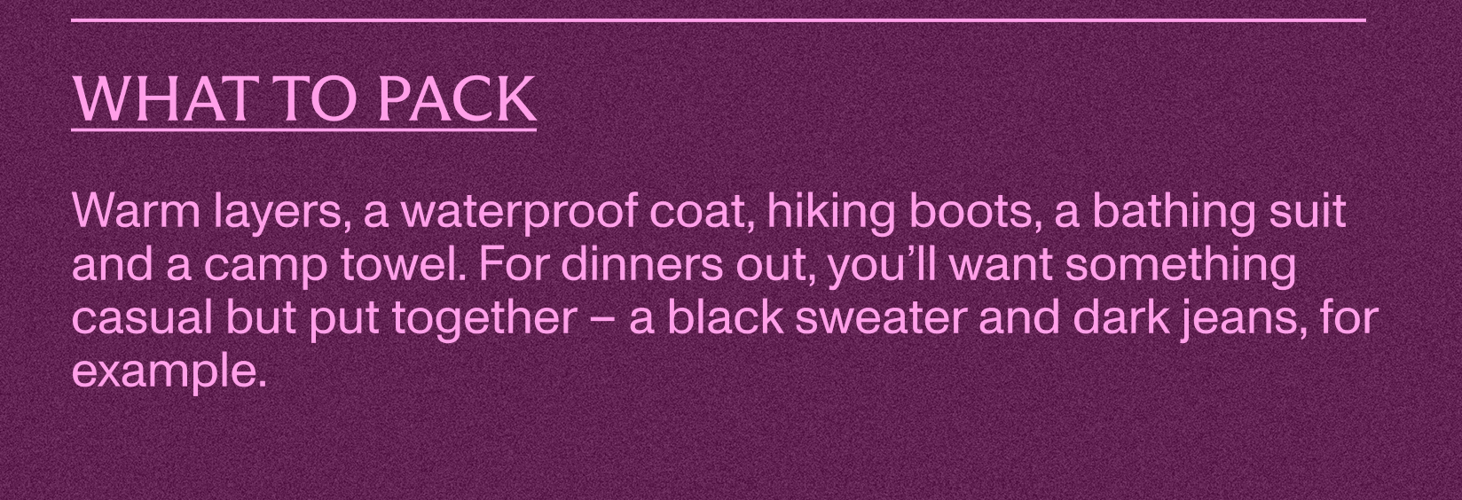 What to pack
