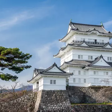 Odawara Castle atop a high stone base. Sunshine and blue wintery sky., License Type: media, Download Time: 2025-05-12T20:18:14.000Z, User: dorota_littlerobindesign, Editorial: false, purchase_order: 56530 - Guidebooks, job: Global Publishing WIP, client: Best Road Trips Japan 1, other: Dorota Michalec