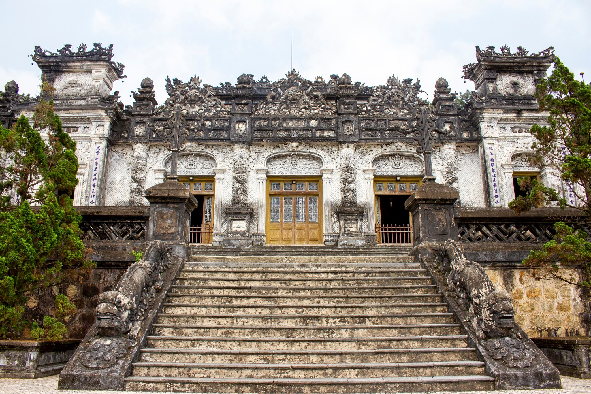 Hue, Vietnam - March 16, 2021: Hue, Vietnam - March 16, 2021: Facade View Of Tomb Of Emperor Khai Dinh. Tomb Of Emperor Khai Dinh Is A Part Of The Complex Of Hue Monuments.