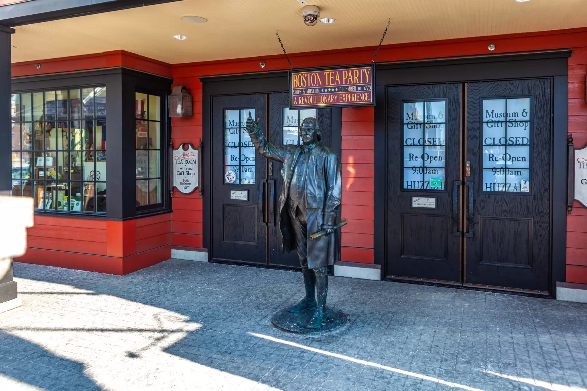 A statue in front of the Boston Tea Party Ships and Museum in Boston, Massachusetts.
