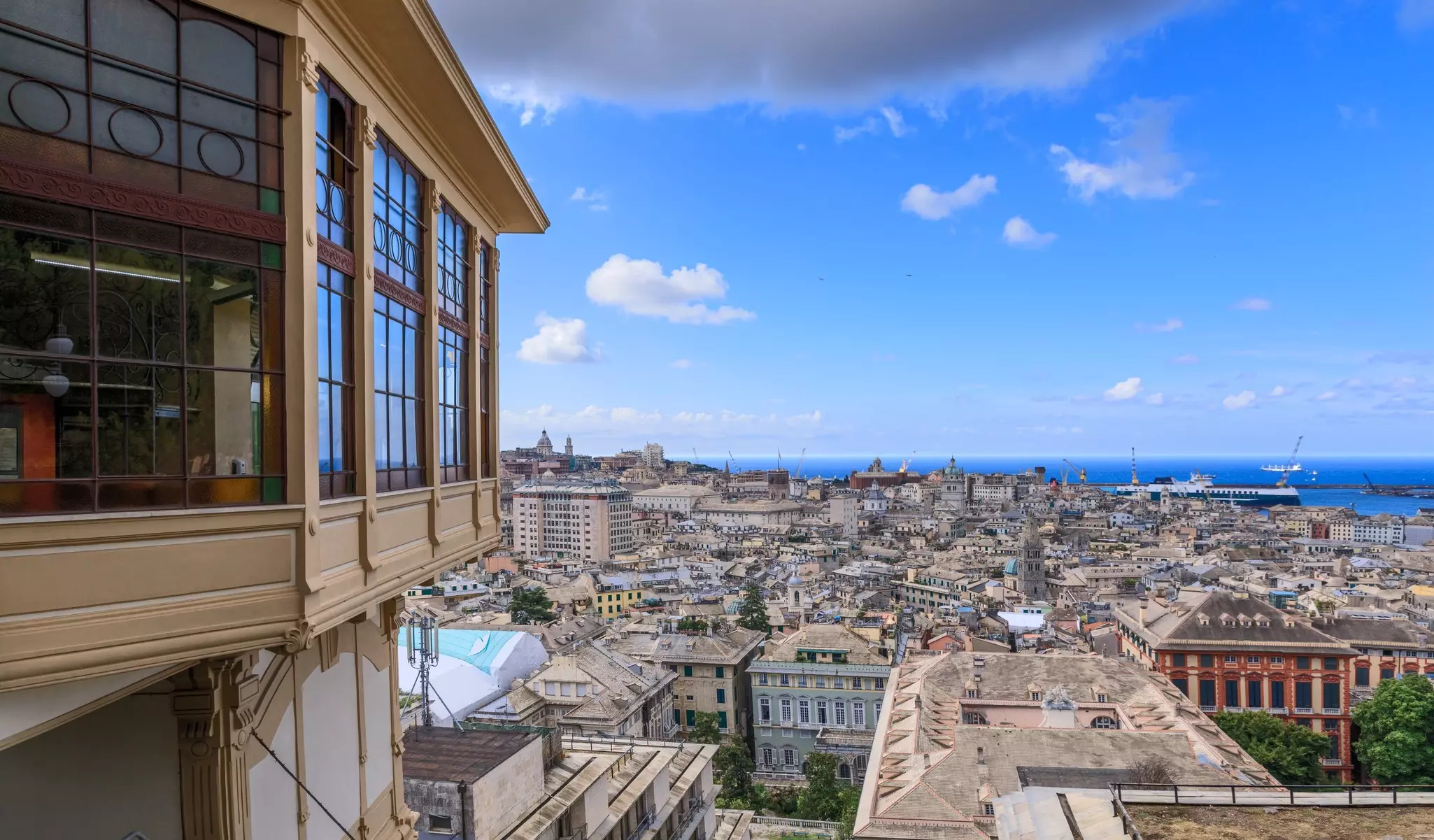Genoa cityscape: panoramic view from Spianata Castelletto with the Art Nouveau public lift, Italy., License Type: media, Download Time: 2025-09-23T14:50:48.000Z, User: LP_SWalker, Editorial: false, purchase_order: 65050 - Digital Destinations and Articles, job: Lonely Planet , client: WIP App Content, other: Sean Walker