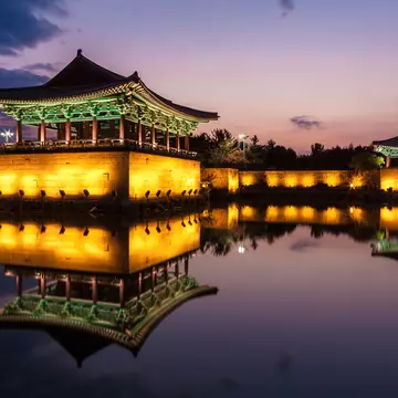 Anapji Pond Temples at Sunset, Gyeongju National Park, South Korea