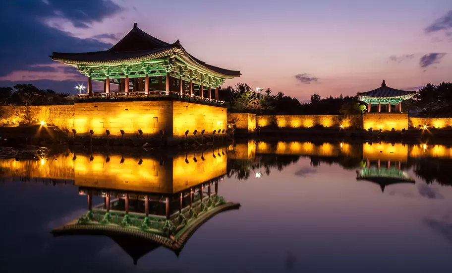 Anapji Pond Temples at Sunset, Gyeongju National Park, South Korea