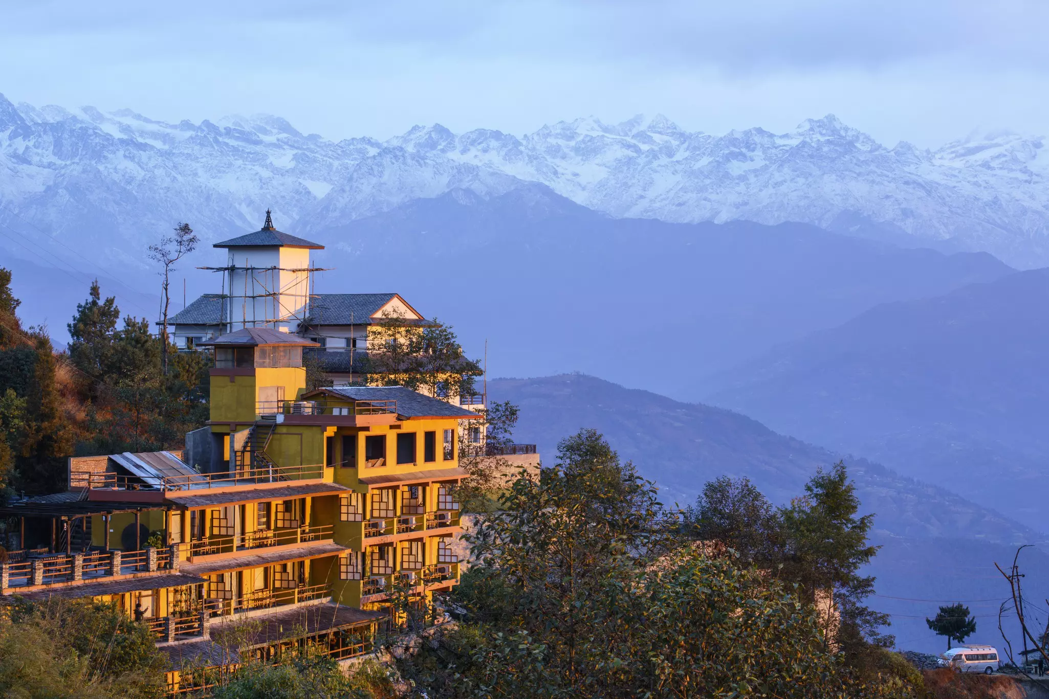 Dawn over the Himalaya peaks above Nagarkot