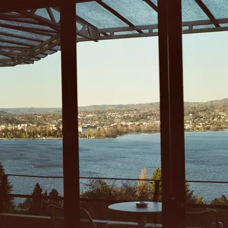View from a hotel room over a lake