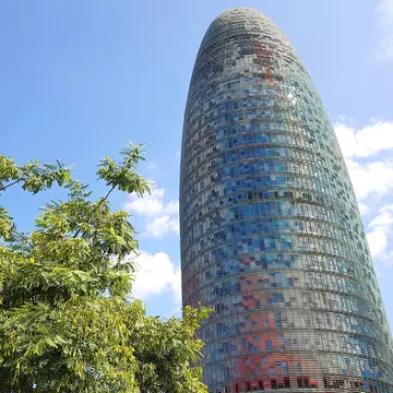 View of Torre Glòries in the Poblenou neighborhood of Barcelona, Spain