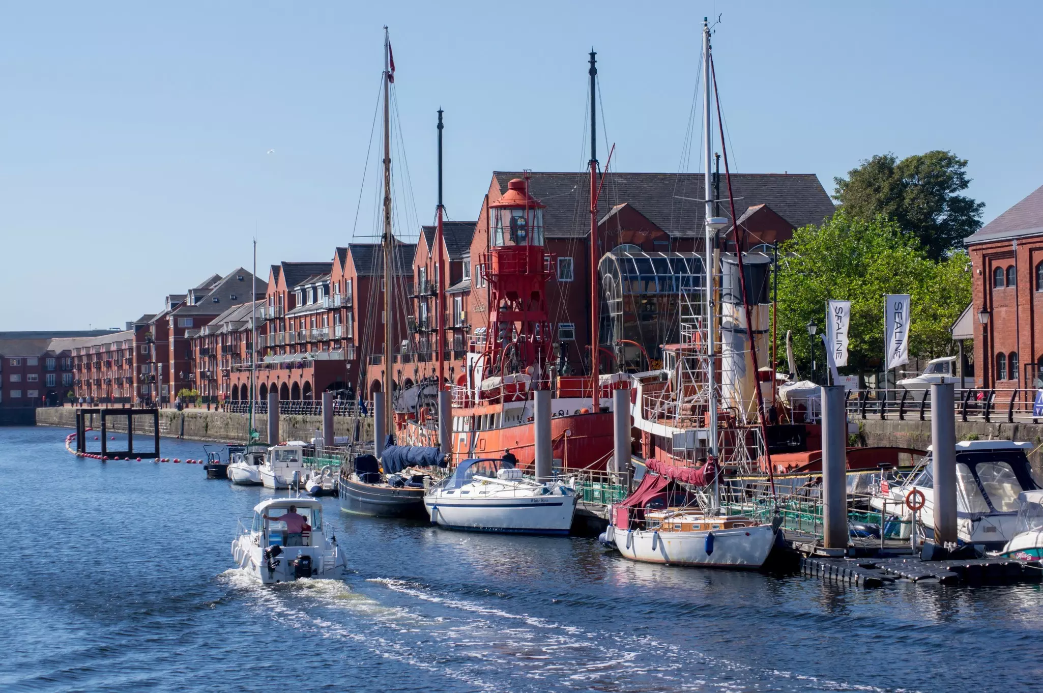 Boats on the marina at the redeveloped Swansea Docks, Wales.