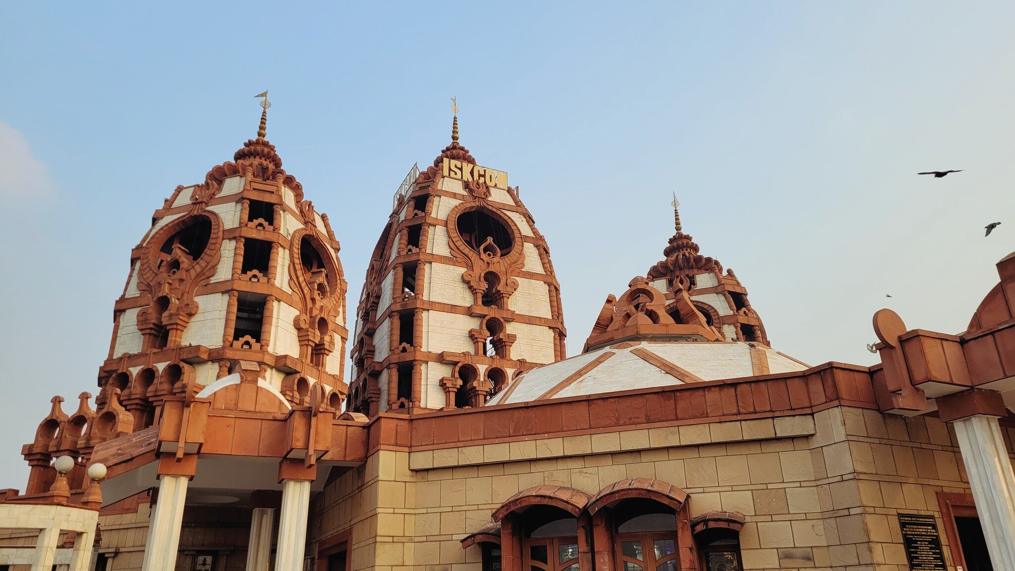 Facade of Iskcon Temple in New Delhi, India.