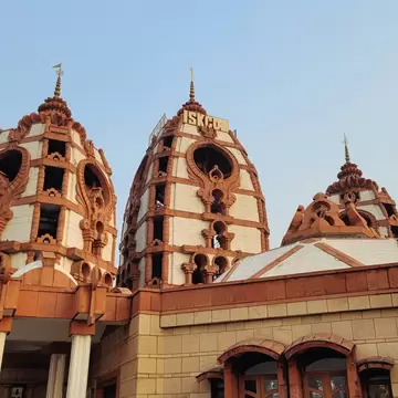 Facade of Iskcon Temple in New Delhi, India.