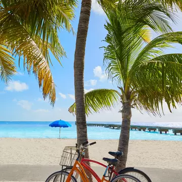 Men and women enjoy a sunny day on the sand at Higgs Beach in Key West, Florida. (January 4, 2019)