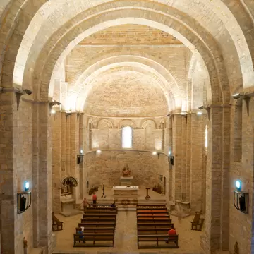Interior view of the domed ceiling of the Iglesia de San Pedro in the village of Siresa, Spain.
