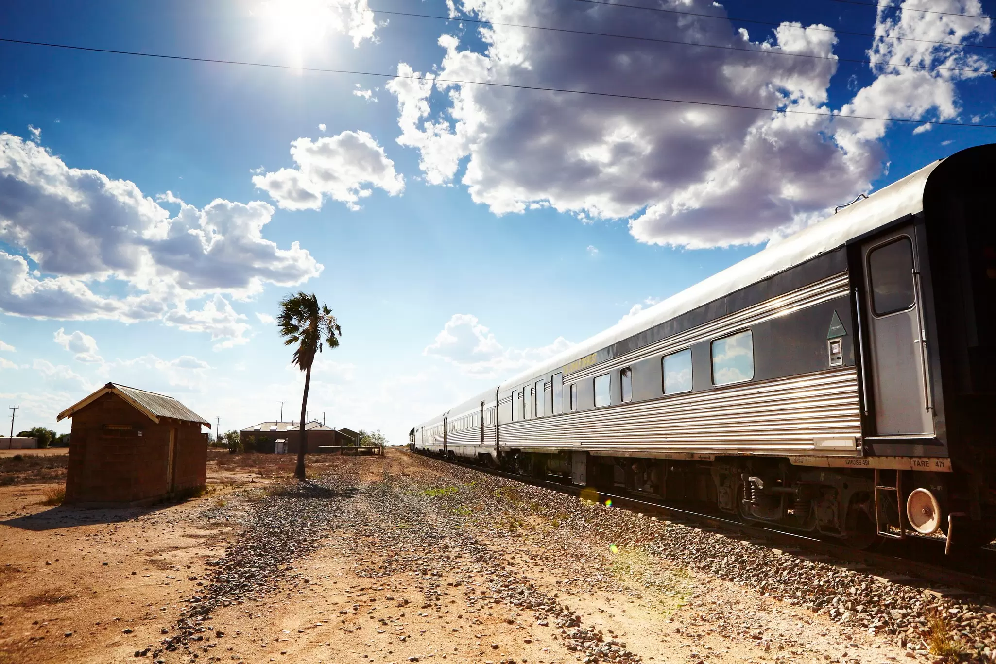 The Indian Pacific train stops in a small town on the Nullarbor Plain. Matt Munro / Lonely Planet