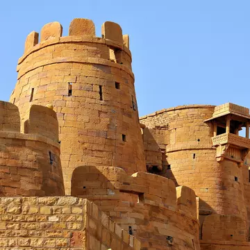 Ramparts, towers and fortifications of Jaisalmer. (Photo by: Godong/UIG via Getty Images)
architecture, color, outdoors, history, military, monument, nobody, tower, tourism, travel, India, Asia, Indian, South, Asia, heritage, Rajasthan