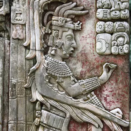 Close-up of bas-relief of an ancient king. 