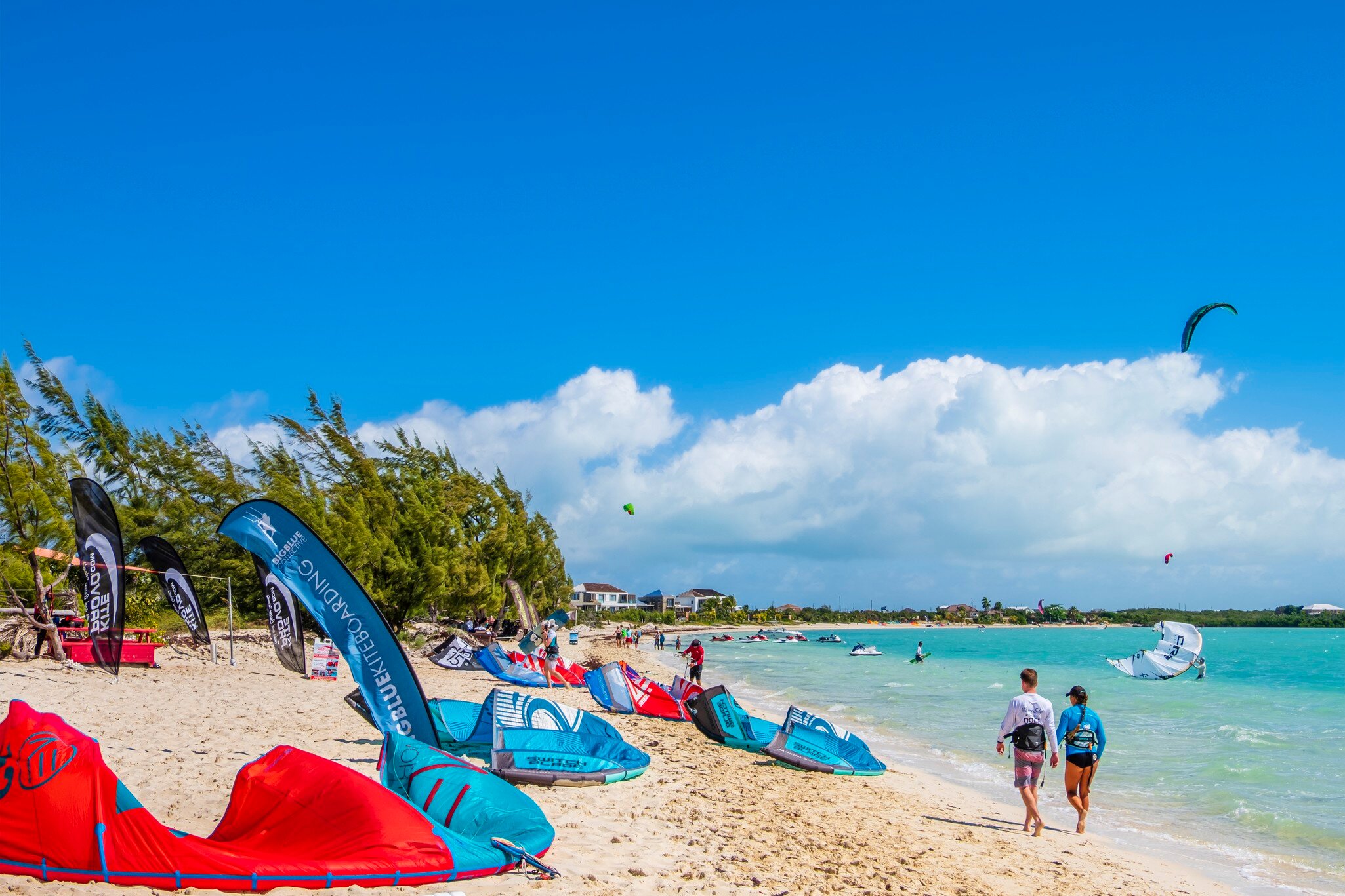 Kiteboarding on the Long Bay Beach, on the southeast side of Providenciales in the Turks and Caicos Islands.