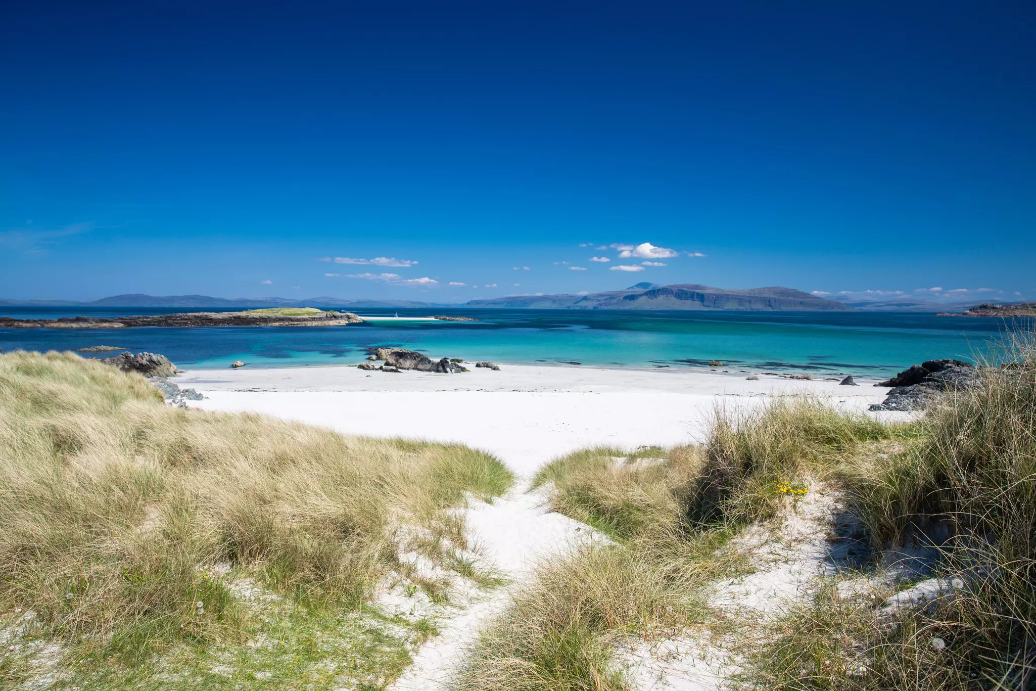 Sand dunes on the North Beach of the Isle of Iona, Scotland.