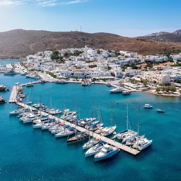 An aerial view of the port town of Adamas, Milos. Sven Hansche/Shutterstock