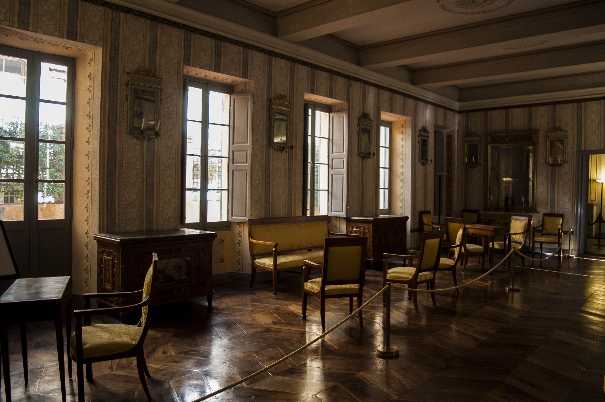 Corsica, 01/09/2017: the Galerie, a great room for the guests, in the Maison Bonaparte in Ajaccio, ancestral home of the Bonaparte family and the birthplace of Napoleon, historical monument since 1967; Shutterstock ID 762944221;