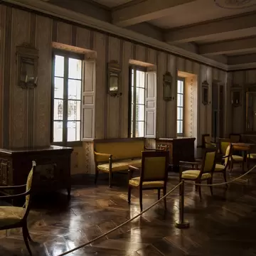 Corsica, 01/09/2017: the Galerie, a great room for the guests, in the Maison Bonaparte in Ajaccio, ancestral home of the Bonaparte family and the birthplace of Napoleon, historical monument since 1967; Shutterstock ID 762944221;