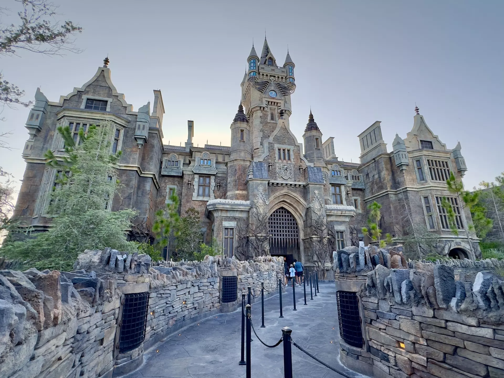 Guests approach the gothic castle in the Dark Universe at Universal’s Epic Universe in Orlando, Florida.