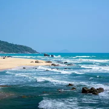 Waves break on Riyue Bay on the island of Hainan, China. 