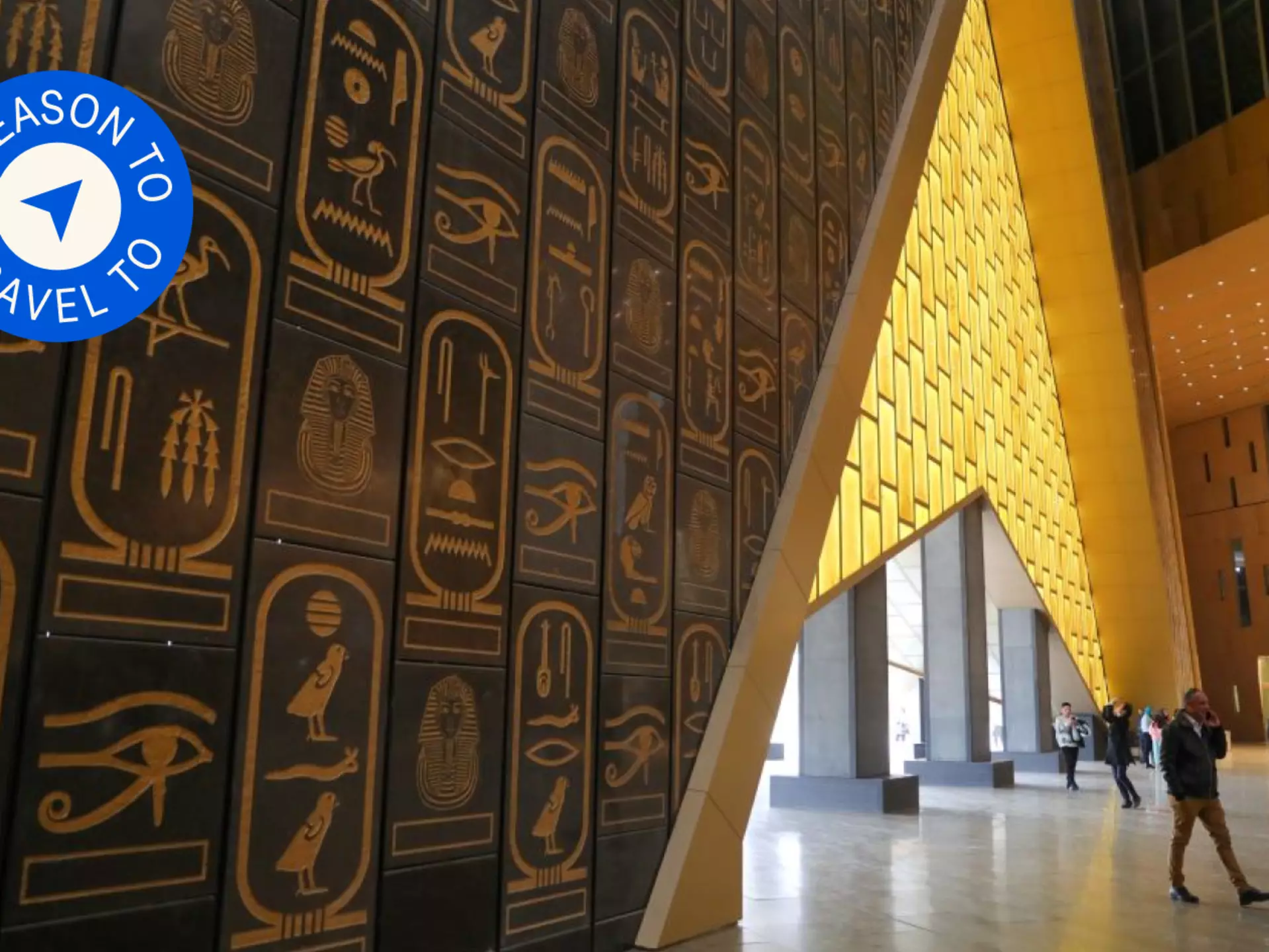 Tourists visit the open areas of the grand hall of the Grand Egyptian Museum in Giza in February © Sui Xiankai/Xinhua via Getty Images