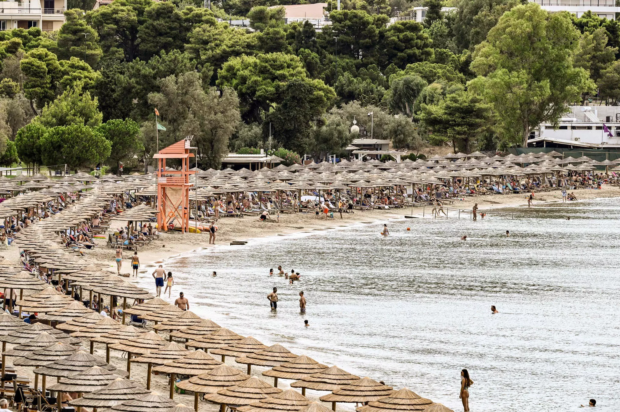 Oceanis beach near Athens has no space to throw down a towel as the area is covered by sun loungers © Spyros Bakalis / AFP / Getty Images