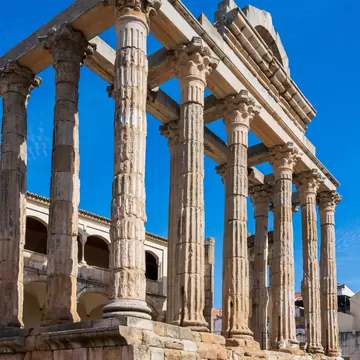 View of the Templo de Diana in Mérida, Spain.