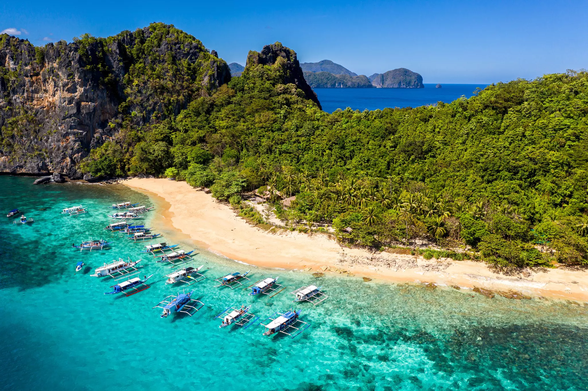 A view over the beaches of Dilumacad island at El Nido, Palawan, Philippines.